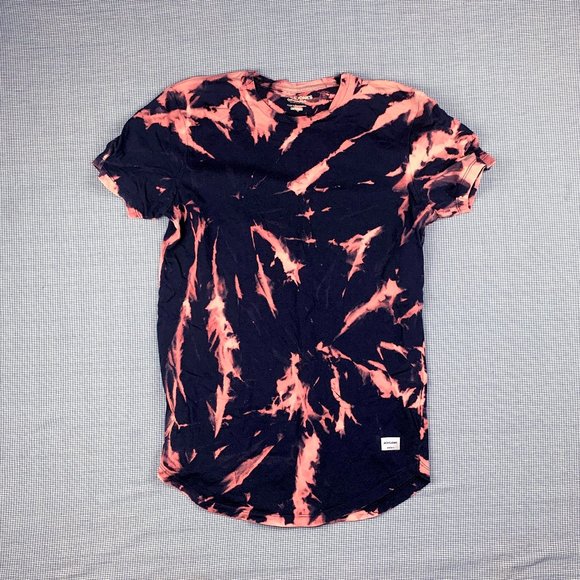 Hand Dyed Navy Blue & Pink Tie Dye T-Shirt / - Picture 1 of 4